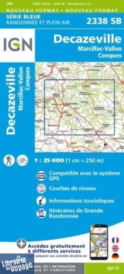 I.G.N. Carte au 1-25.000ème - Série bleue - 2338SB - Decazeville- Marcillac-Vallon-Conques