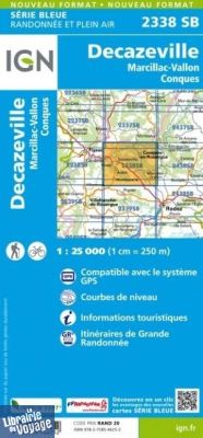 I.G.N. Carte au 1-25.000ème - Série bleue - 2338SB - Decazeville- Marcillac-Vallon-Conques