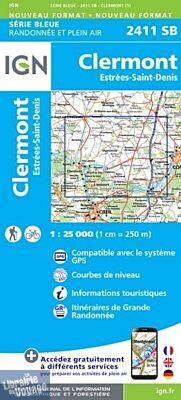 I.G.N - Carte au 1-25.000ème - Série bleue - 2411SB - Clermont - Estrées-Saint-Denis
