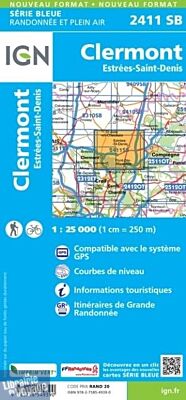 I.G.N - Carte au 1-25.000ème - Série bleue - 2411SB - Clermont - Estrées-Saint-Denis