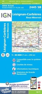 I.G.N - Carte au 1-25.000ème - Série bleue - 2445SB - Lézignan-Corbières - Rieux-Minervois
