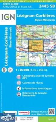 I.G.N - Carte au 1-25.000ème - Série bleue - 2445SB - Lézignan-Corbières - Rieux-Minervois