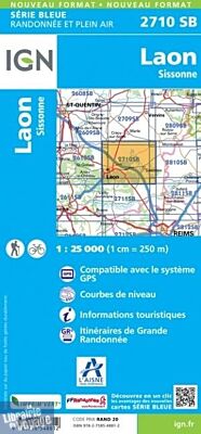 I.G.N - Carte au 1-25.000ème - Série bleue - 2710SB - Laon - Sissonne