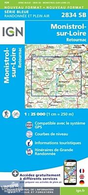 I.G.N - Carte au 1-25.000ème - Série bleue - 2834SB - Monistrol-Sur-Loire - Retournac