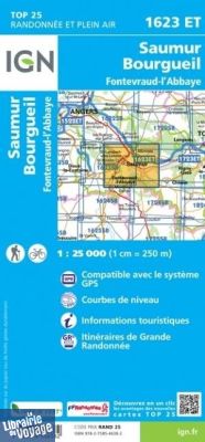I.G.N. Carte au 1-25.000ème - TOP 25 - 1623ET - Saumur - Bourgueil - Fontevraud-L'abbaye