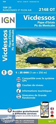 I.G.N. Carte au 1-25.000ème - TOP 25 - 2148OT - Vicdessos- Pique d'Estats - Pic du Montcalm