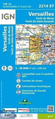 I.G.N - Carte au 1-25.000ème - TOP 25 - 2214ET - Versailles - Forêt de Marly - Forêt de Saint-Germain
