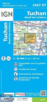 I.G.N. Carte au 1-25.000ème - TOP 25 - 2447OT - Tuchan - Massif des Corbières