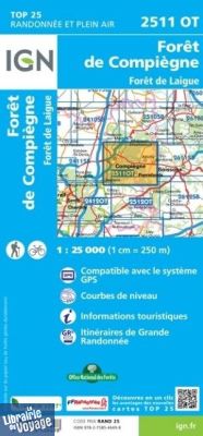 I.G.N - Carte au 1-25.000ème - TOP 25 - 2511OT - Forêt de Compiègne - Forêt de Laigue