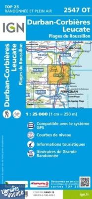 I.G.N. Carte au 1-25.000ème - TOP 25 - 2547OT - Durban-Corbières - Leucate- Plages du Roussillon