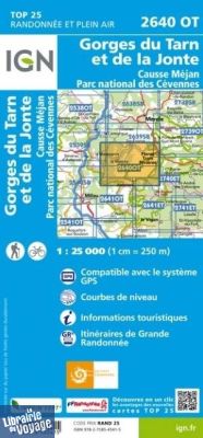 I.G.N. Carte au 1-25.000ème - TOP 25 - 2640OT - Gorges du Tarn et de la Jonte - Causse Méjan - Parc National des Cévennes