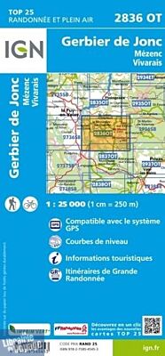 I.G.N. Carte au 1-25.000ème - TOP 25 - 2836OT - Gerbier de Jonc - Mézenc Vivarais