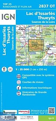 I.G.N - Carte au 1-25.000ème - TOP 25 - 2837OT - Lac d'Issarlès - Thueyts- Sources de la Loire
