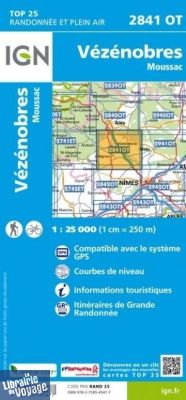 I.G.N. Carte au 1-25.000ème - TOP 25 - 2841OT - Vézénobres - Moussac