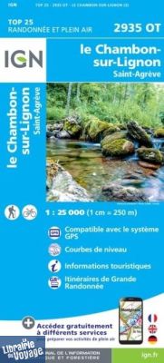 I.G.N. Carte au 1-25.000ème - TOP 25 - 2935OT - Le Chambon-Sur-Lignon - Saint-Agreve