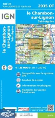 I.G.N. Carte au 1-25.000ème - TOP 25 - 2935OT - Le Chambon-Sur-Lignon - Saint-Agreve