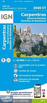 I.G.N. Carte au 1-25.000ème - TOP 25 - 3040ET - Carpentras - Vaison-La-Romaine Dentelles de Montmirail