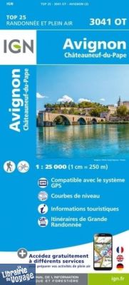 I.G.N. Carte au 1-25.000ème - TOP 25 - 3041OT - Avignon - Châteauneuf du Pape