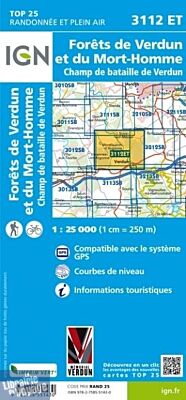 I.G.N. Carte au 1-25.000ème - TOP 25 - 3112ET - Forêts de Verdun et du Mort-Homme - Champ de Bataille de Verdun