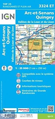 I.G.N - Carte au 1-25.000ème - TOP 25 - 3324ET - Arc-et-Senans - Quingey - Vallées de la Loue et du Lison