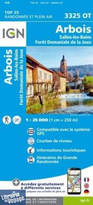 I.G.N. Carte au 1-25.000ème - TOP 25 - 3325OT - Arbois - Salins-Les-Bains - Forêt Domaniale de la Joux