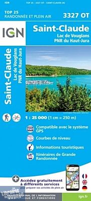 I.G.N - Carte au 1-25.000ème - TOP 25 - 3327OT - Saint-Claude - Lac de Vouglans - PNR du Haut Jura