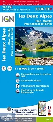 I.G.N. Carte au 1-25.000ème - TOP 25 - 3336ETR - Résistante - les Deux-Alpes - Olan - Muzelle - Parc National des Ecrins