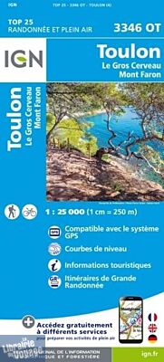 I.G.N. Carte au 1-25.000ème - TOP 25 - 3346OT - Toulon- le Gros Cerveau Mont-Faron