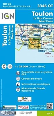 I.G.N. Carte au 1-25.000ème - TOP 25 - 3346OT - Toulon- le Gros Cerveau Mont-Faron
