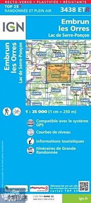 I.G.N - Carte au 1-25.000ème - TOP 25 - 3438ETR - Carte résistante - Embrun - les Orres - Lac de Serre-Ponçon