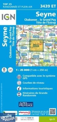 I.G.N. Carte au 1-25.000ème - TOP 25 - 3439ET - Seyne - Chabanon - Le grand puy - Tête de l'Estrop