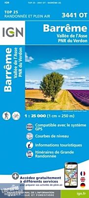 I.G.N - Carte au 1-25.000ème - TOP 25 - 3441OT - Barrême - Vallée de L'Asse - PNR du Verdon