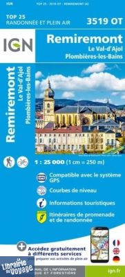 I.G.N - Carte au 1-25.000ème - TOP 25 - 3519OT - Remiremont - le Val-D'ajol - Plombières-Les-Bains