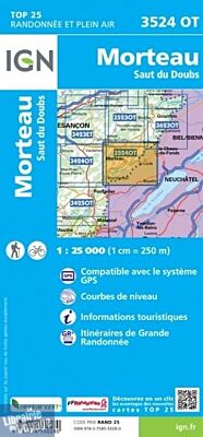 I.G.N - Carte au 1-25.000ème - TOP 25 - 3524OT - Morteau - Saut du Doubs