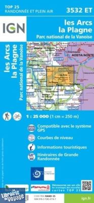 I.G.N. Carte au 1-25.000ème - TOP 25 - 3532ET - les Arcs - La Plagne - Parc National de la Vanoise