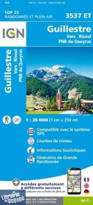 I.G.N - Carte au 1-25.000ème - TOP 25 - 3537ET - Guillestre - Vars - Risoul - PNR du Queyras