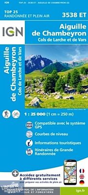 I.G.N - Carte au 1-25.000ème - TOP 25 - 3538ET - Aiguille de Chambeyron - Cols de Larche et de Vars