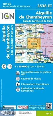 I.G.N - Carte au 1-25.000ème - TOP 25 - 3538ET - Aiguille de Chambeyron - Cols de Larche et de Vars
