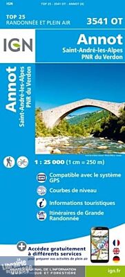 I.G.N. Carte au 1-25.000ème - TOP 25 - 3541OT - Annot- Saint-André-Les-Alpes - PNR du Verdon