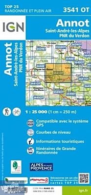 I.G.N. Carte au 1-25.000ème - TOP 25 - 3541OT - Annot- Saint-André-Les-Alpes - PNR du Verdon