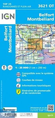 I.G.N - Carte au 1-25.000ème - TOP 25 - 3621OT - Belfort - Montbeliard