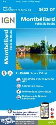 I.G.N - Carte au 1-25.000ème - TOP 25 - 3622OT - Montbéliard - Vallée du Doubs
