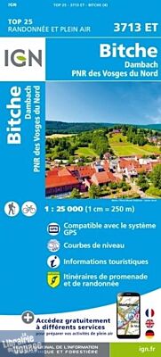 I.G.N - Carte au 1-25.000ème - TOP 25 - 3713ET - Bitche - Dambach - PNR des Vosges du Nord