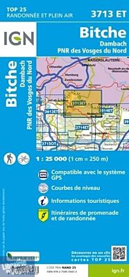 I.G.N - Carte au 1-25.000ème - TOP 25 - 3713ET - Bitche - Dambach - PNR des Vosges du Nord