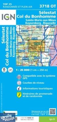 I.G.N - Carte au 1-25.000ème - TOP 25 - 3718OT - Sélestat - Col du Bonhomme - Sainte-Marie-Aux-Mines - Kaysersberg - Riquewihr
