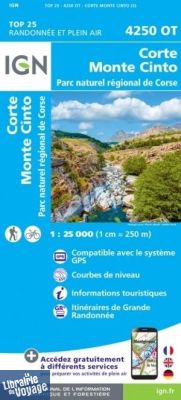 I.G.N - Carte au 1-25.000ème - TOP 25 - 4250OT - Corte - Monte Cinto - PNR de Corse