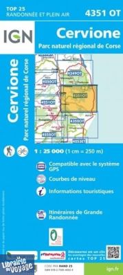 I.G.N - Carte au 1-25.000ème - TOP 25 - 4351OT - Cervione - PNR de Corse