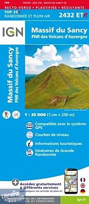 I.G.N. Carte au 1-25.000ème - TOP 25 Résistante - 2432ETR - Massif du Sancy - PNR des Volcans d'Auvergne