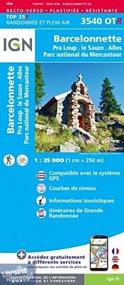 I.G.N - Carte au 1-25.000ème - TOP 25 - 3540OTR (résistante) - Barcelonnette - Pra Loup - le Sauz - Allos - Parc National du Mercantour