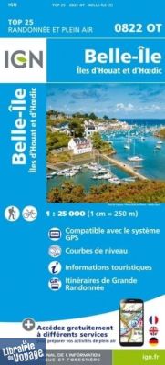 I.G.N - Carte au 1-25.000ème - TOP 25 - 0822OT - Belle-île- îles d'Houat et d'Hoëdic